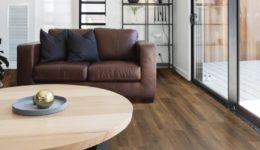 Brown sofa in contemporary styled living room